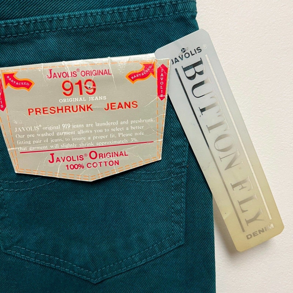 Javolis 919 NWT Vintage Green Jeans Button Fly Preshrunk Turquoise Size 28 x 30